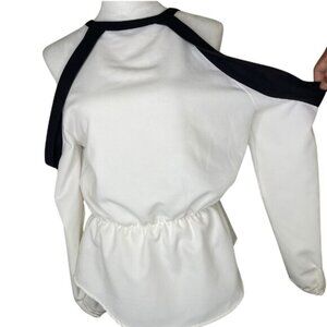 DKNY Women's Black White Cold Shoulder Halter Neck Peplum Top Large